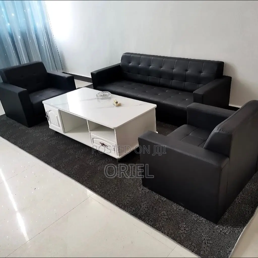 Office Sofa : 5-Seater Executive Office Leather Padded Reception Sofa