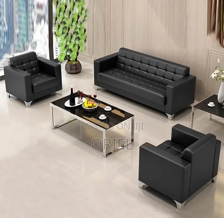 Office Sofa : 5-Seater Executive Office Leather Padded Reception Sofa