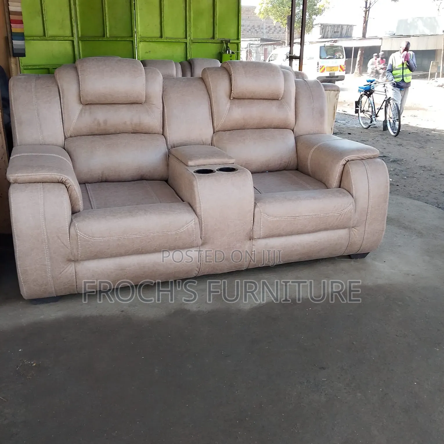 Biege 2 Seater Leather Sofa