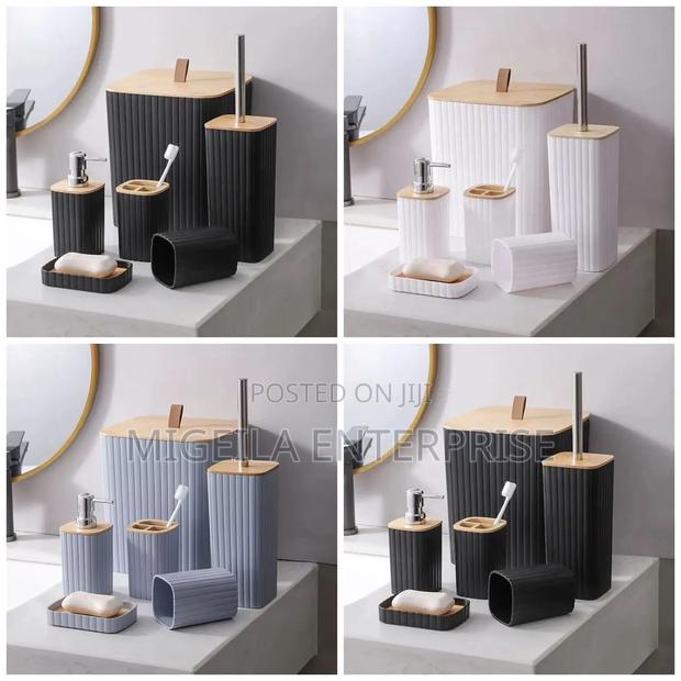 6 in 1luxury Bathroom Accessories Set With Bamboo Lid