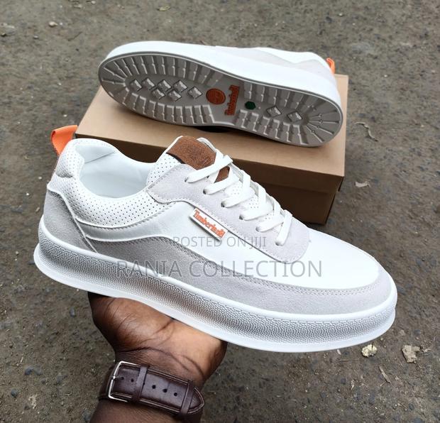 White and Black Timberland Leather Casual Sneakers