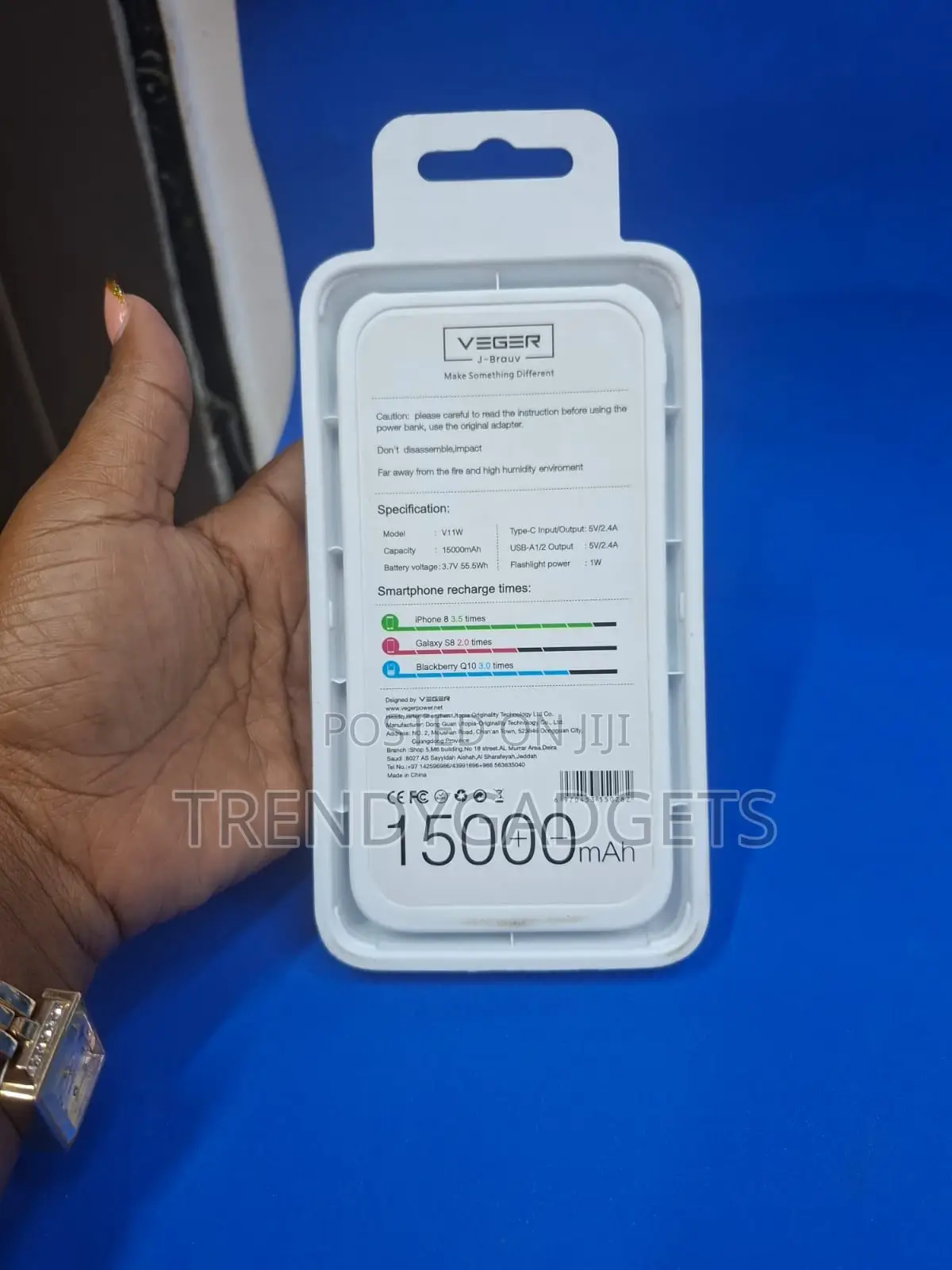 Veger V11w 15000mah Fast Charging Power Bank With Led Light