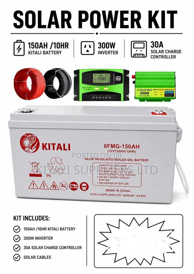 150ah/10hr Solar Power Kit – 300w Inverter + 30a Charge Controller
