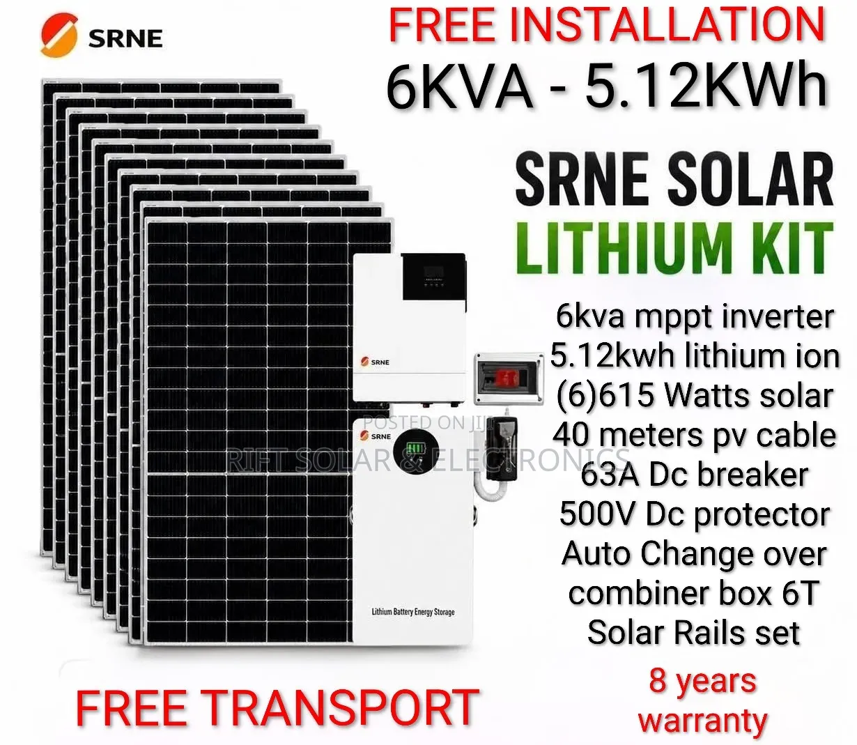 Srne 6kva Inverter - 5.12kwh Lithium Battery - (6)615w Bifacial Solar