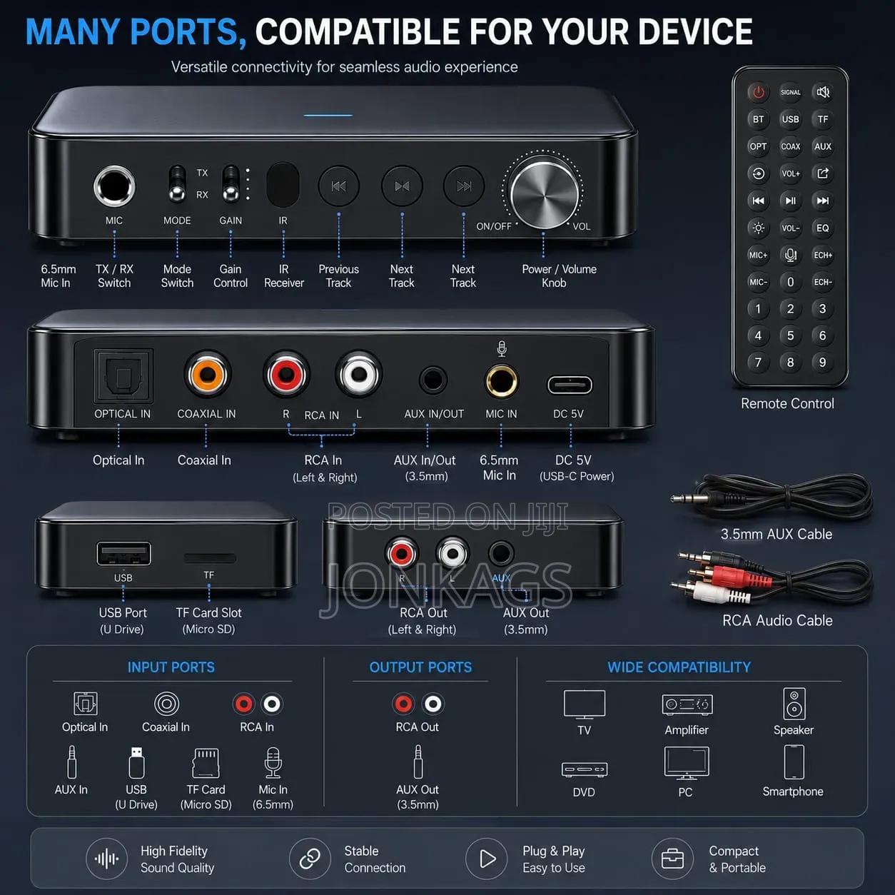 Bluetooth Receiver Transmitter Optical Aux Rca Usb Tf Card Mic Input