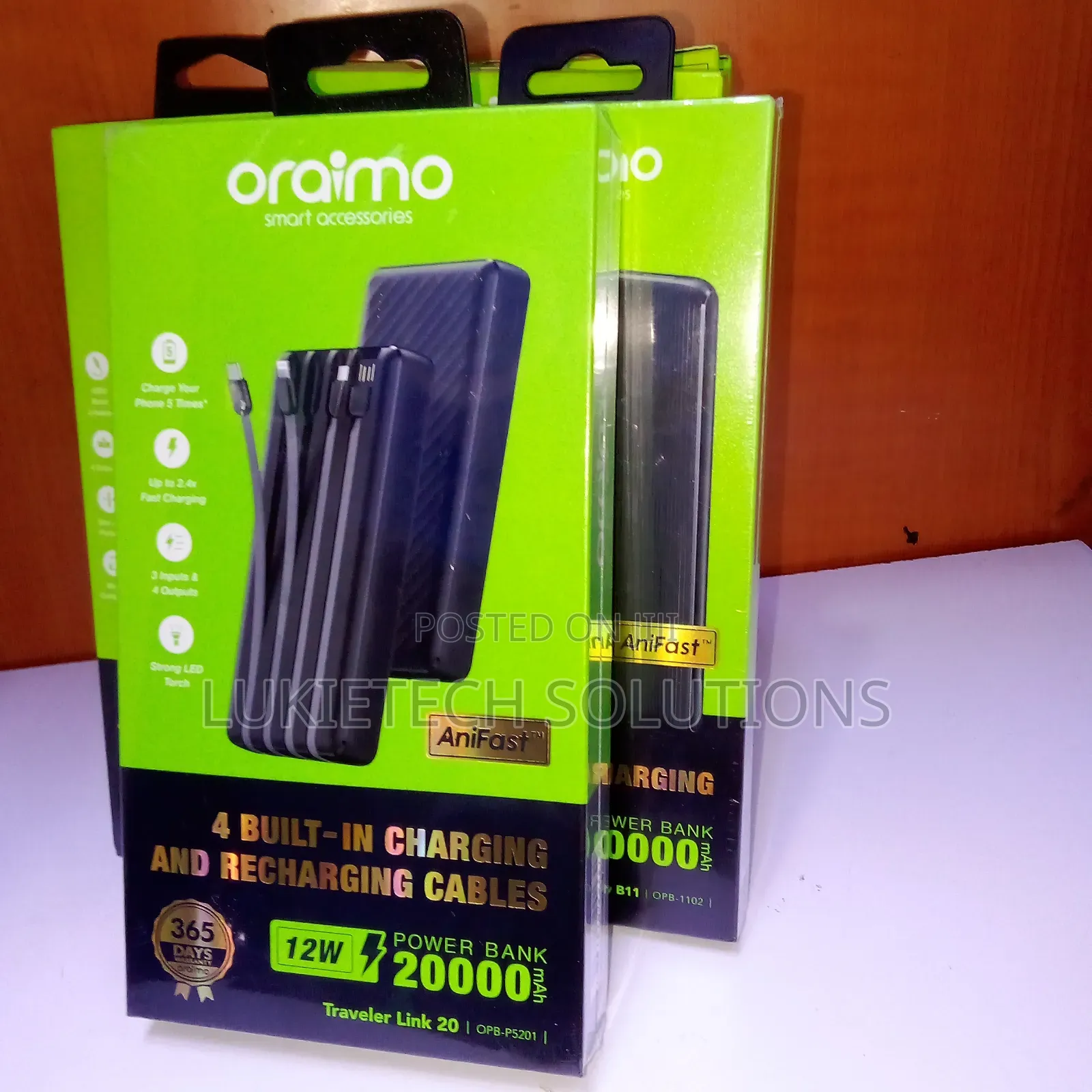 20000mah Powerbank Four Attached Cables Strong Led Torch