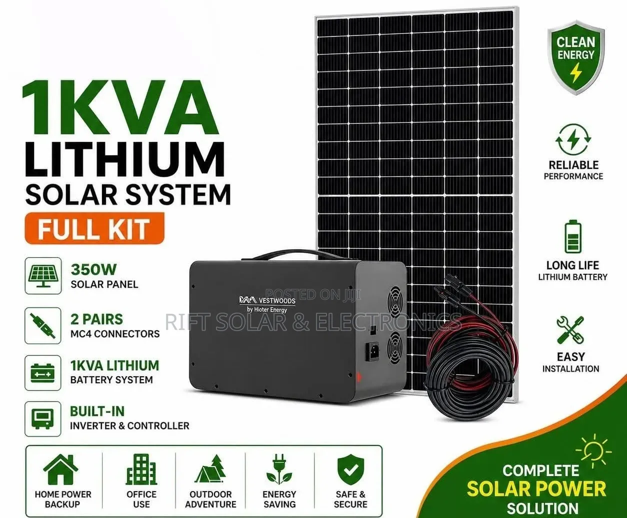 350 Watts Solar - 1kwh - 500 Watts Lithium Portable Power Plus Cable