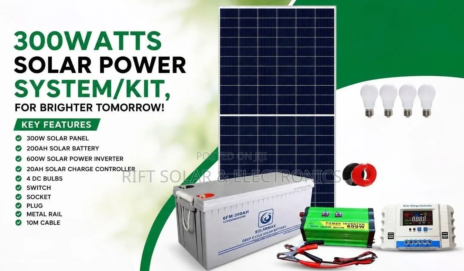 300 Watts Solar Full Package - 200ah Battery - 600w Inverter