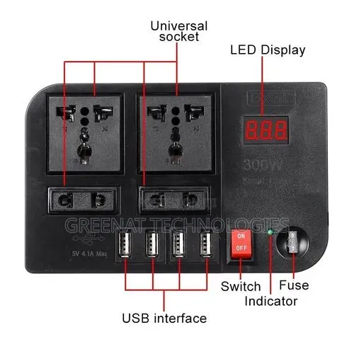 E8982 Car Power Inverter 300w 12v Dc -220v Ac 4usb Output