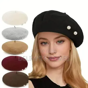 Pearl Beanie Hat Women's Autumn/Winter Wool Flannel Hat_st