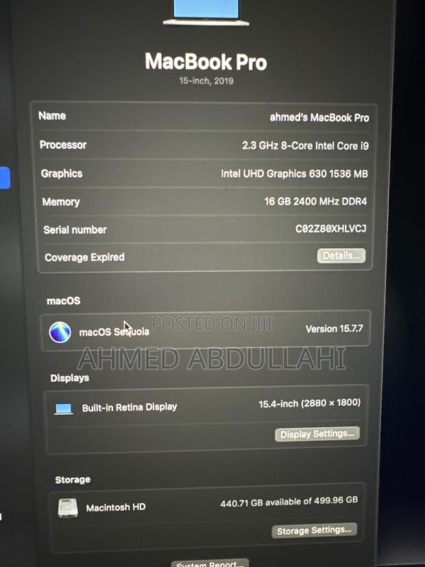 Laptop Apple MacBook Pro 16GB Intel Core i9 SSD 500GB
