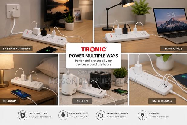 Tronic Extension Cables 4way 3 Usb Surge Protector Power Socket Outlet - thumbnail 2