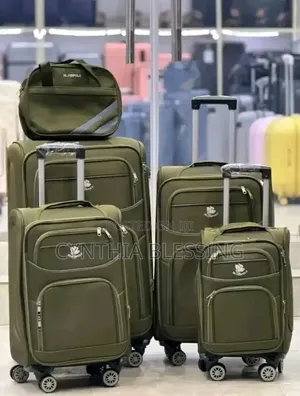Quality Fabric Suitcases Black Four Wheels