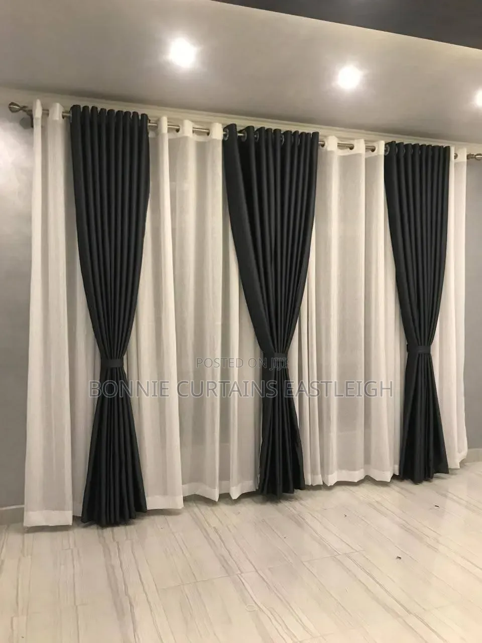 White, Green, Gray Curtains With Rings