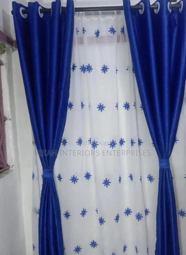 Blue Complete Window Curtains Curtains Environmental Friendly Justice