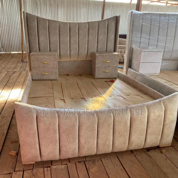 Beige Velvet Bed 5 by 6