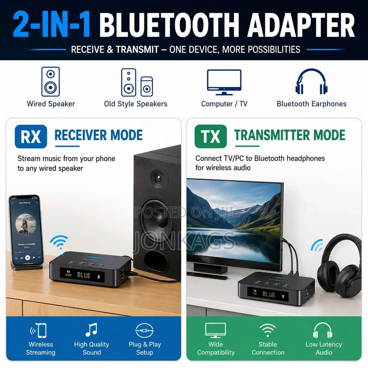 3 in 1 Bluetooth Audio Adapter
Receiver | Transmitter | Fm Transmitter