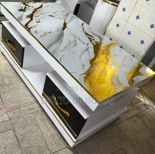 Executive White Coffee Table With Marble Topping