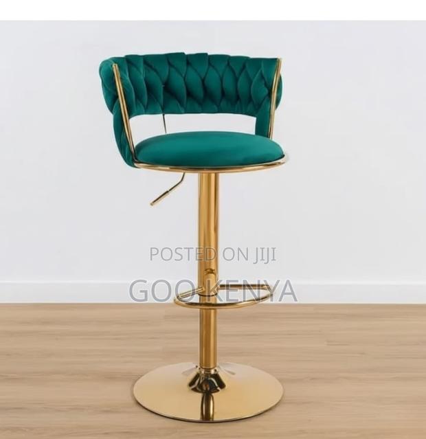 Kitchen High Chair; Gold Metal Bar Stool With Velvet Upholstery