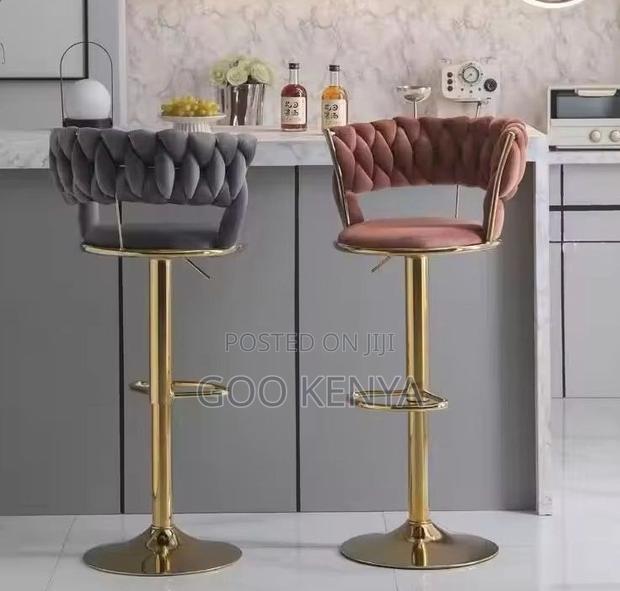 Kitchen High Chair; Gold Metal Bar Stool With Velvet Upholstery - thumbnail 2