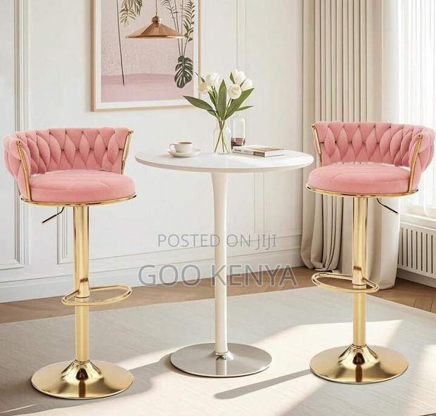 Kitchen High Chair; Gold Metal Bar Stool With Velvet Upholstery - thumbnail 4