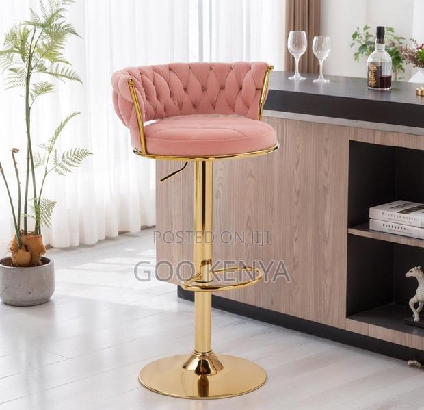 Kitchen High Chair; Gold Metal Bar Stool With Velvet Upholstery - thumbnail 6