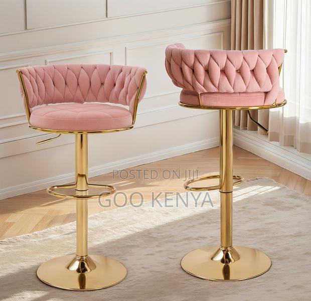 Kitchen High Chair; Gold Metal Bar Stool With Velvet Upholstery - thumbnail 7