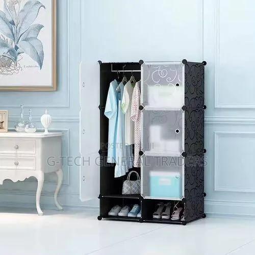 Plastic Wardrobe,2-Column 4 Rows(Black,Blue, Pink)