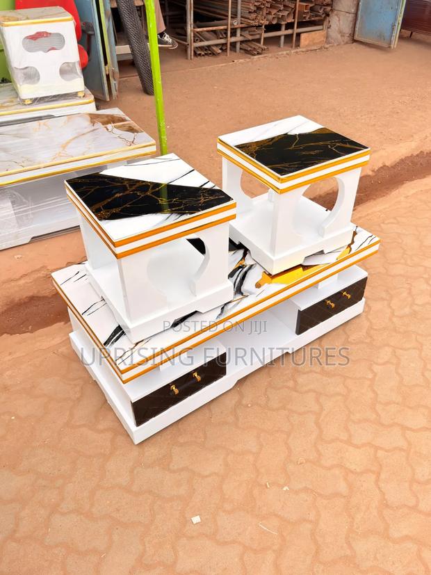 Coffee Table With 2 Stools White Black Drawers Marble Top Black Gold