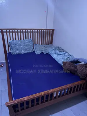 Wooden Double Bed With Mattress – Good Condition