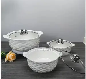 Set of 3 White Soup Pots