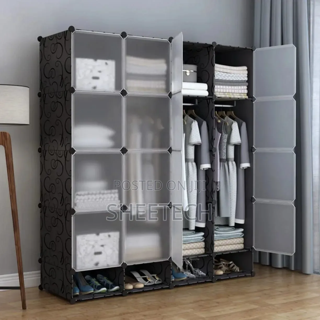 Portable 4- Column Plastic Wardrobe