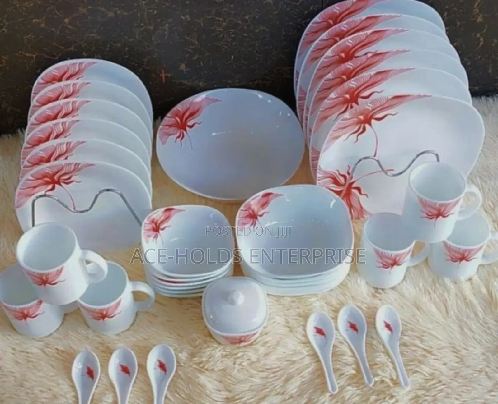 39 Pieces Square Opal Glass Dinner Sets - Flowered Patterns
