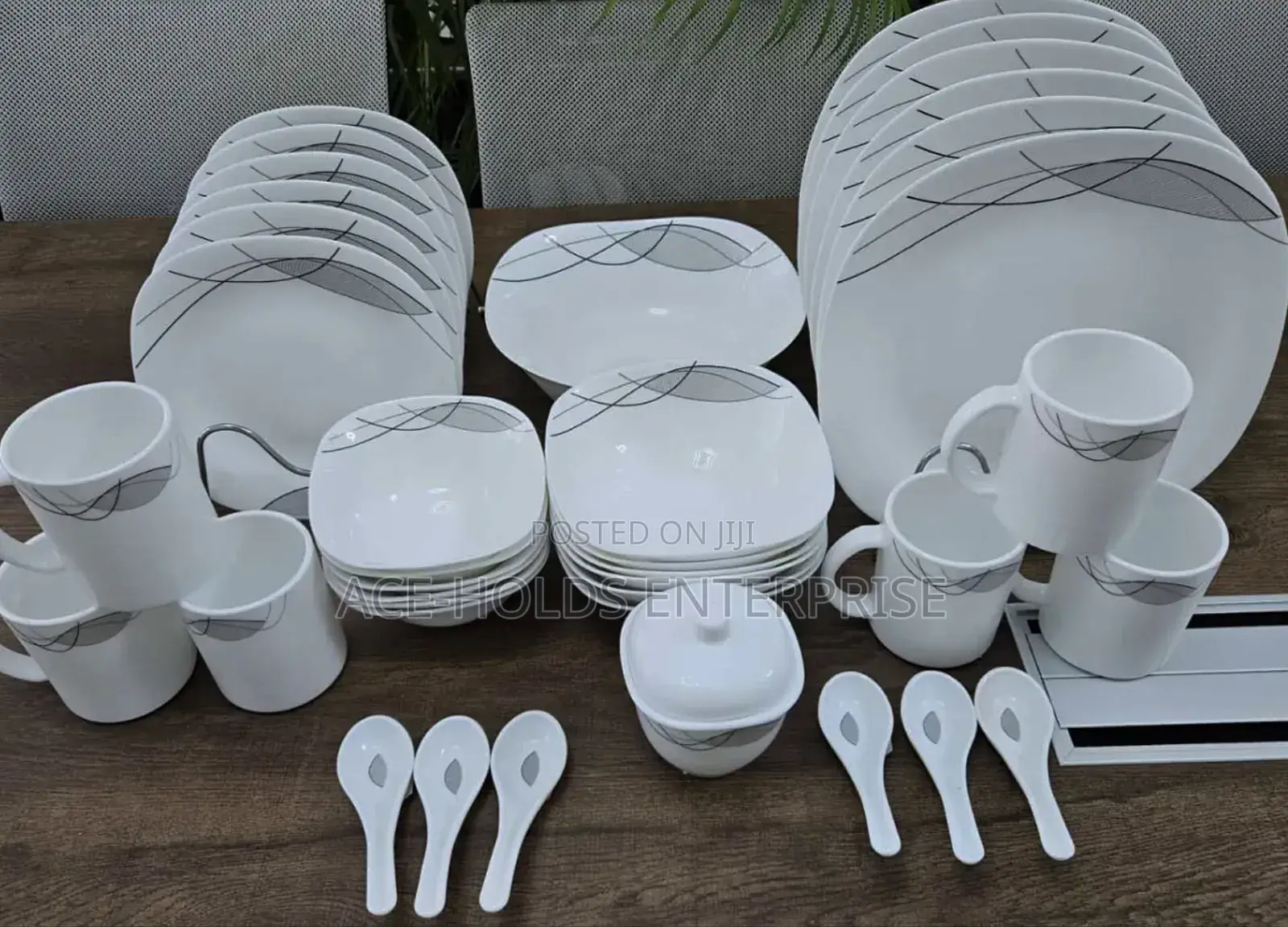 39 Pieces Square Opal Glass Dinner Sets - Flowered Patterns