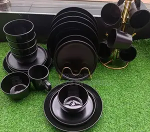 24 Pieces Black Mate Ceramic Dinner Sets