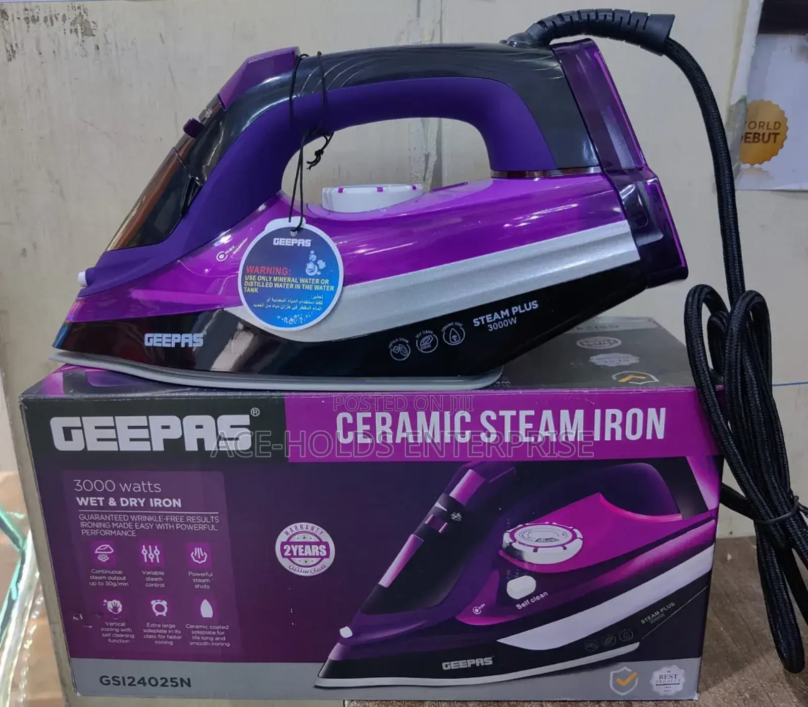 Heavy Duty Ceramic (Geepas) Wet Dry Steam Iron 3000w Gsi-24025n