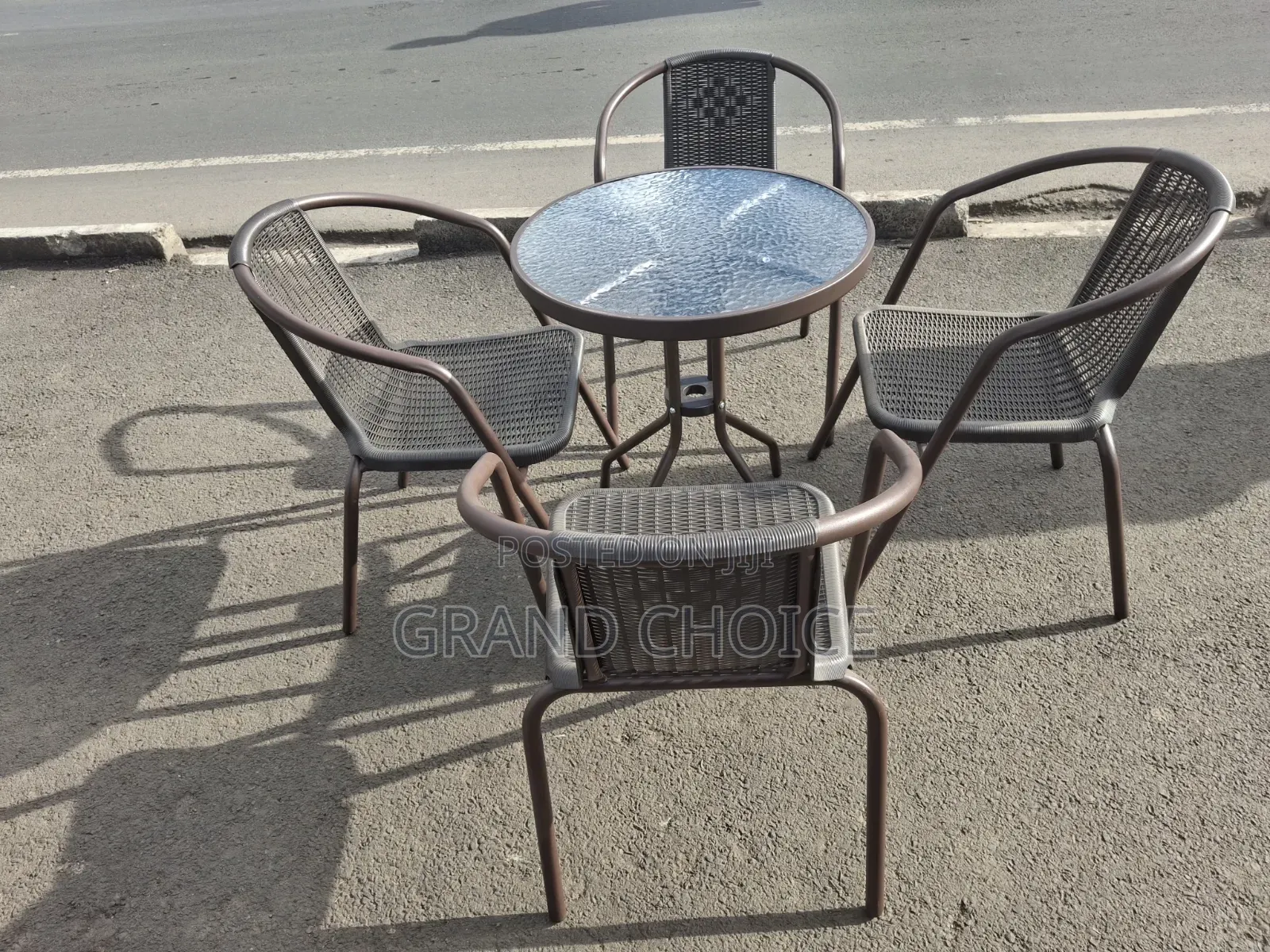 Glass Round Rattan Table and Chairs Combined Outdoors Set