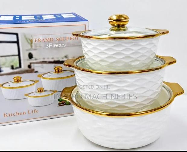 3 Pieces White Serving Bowl