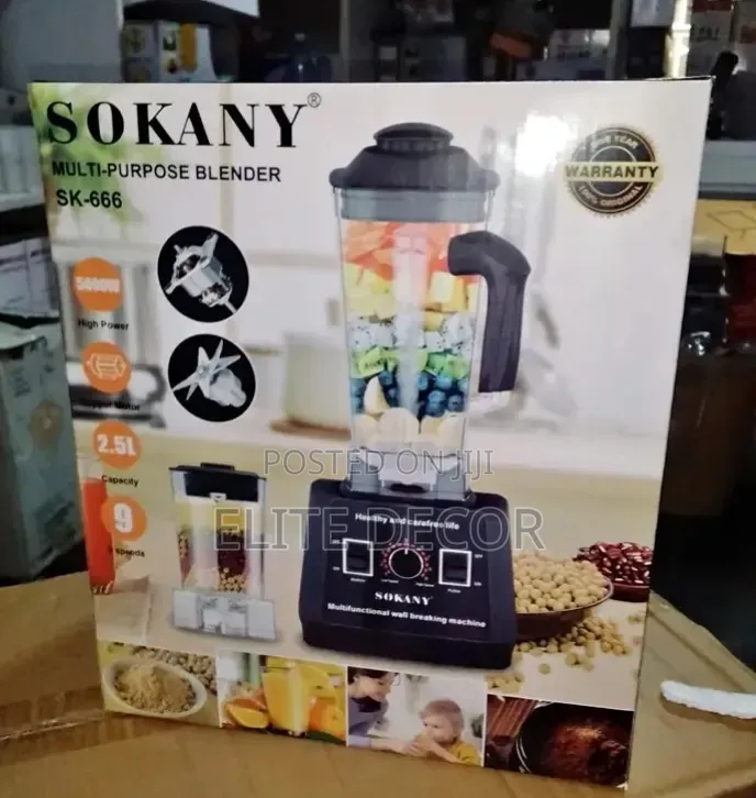 Sokany Sk-666 Commercial Blender 5000w | 2.5l Jug + Grinder | 9-