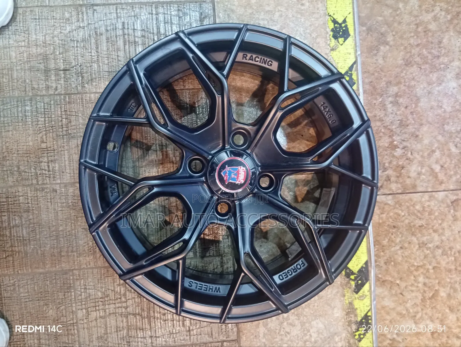 14-Inch 4-Hole Matte Charcoal Geometric Mesh Alloy Wheel Rim