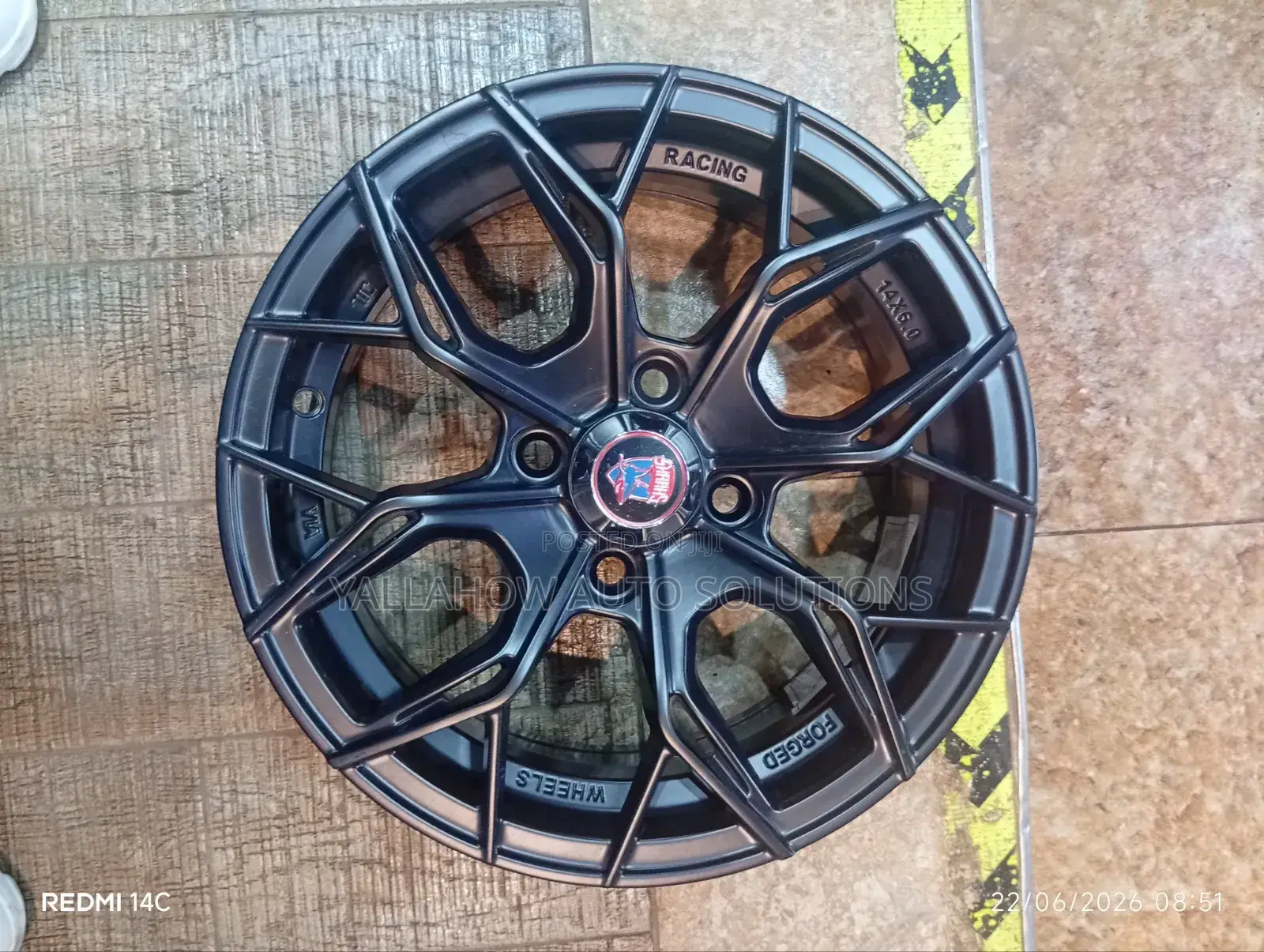 14-Inch 4-Hole Matte Charcoal Geometric Mesh Alloy Wheel Rim