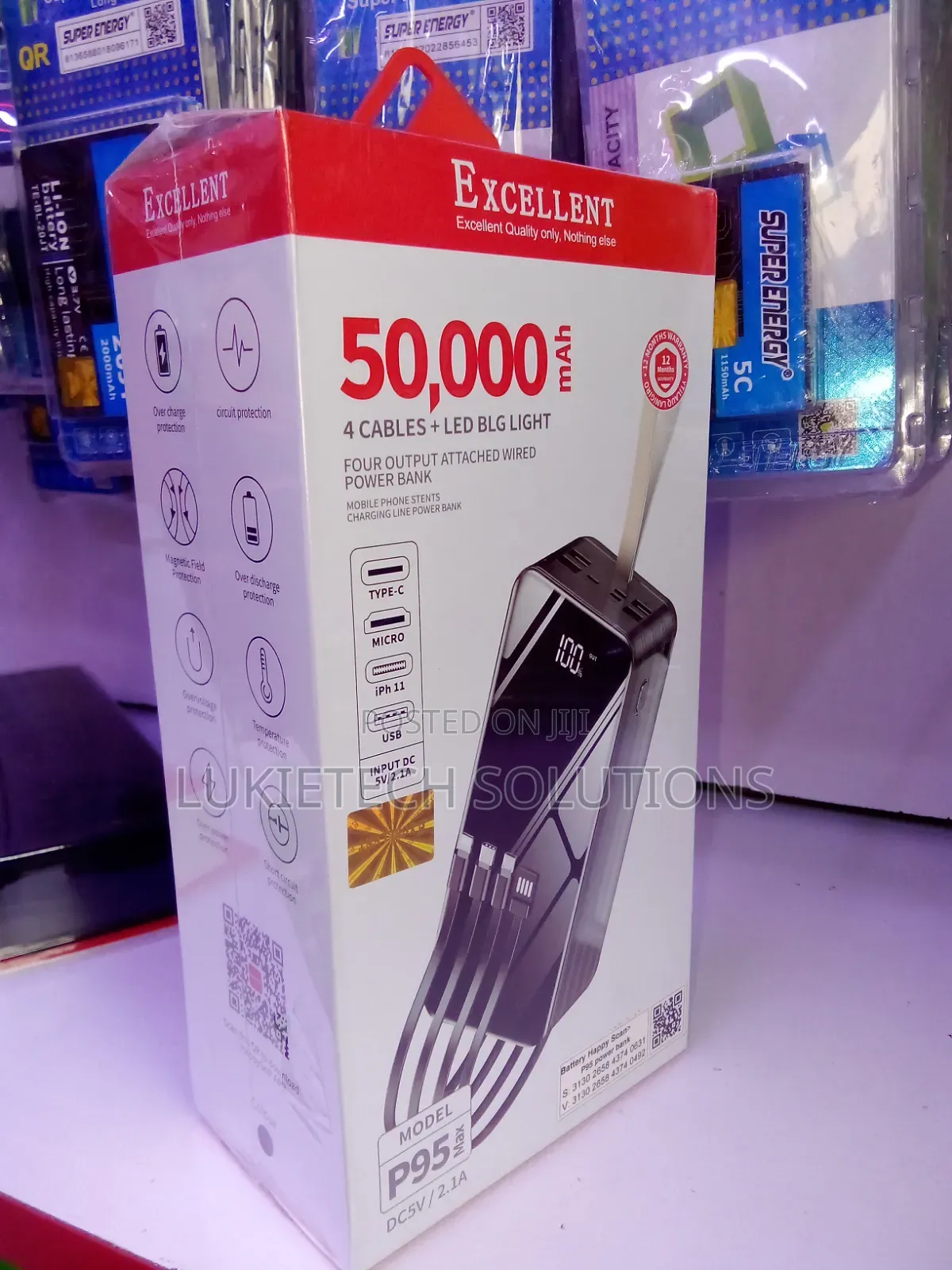 5000mah Excellent Powerbank With Four Attached Wired Powerbank