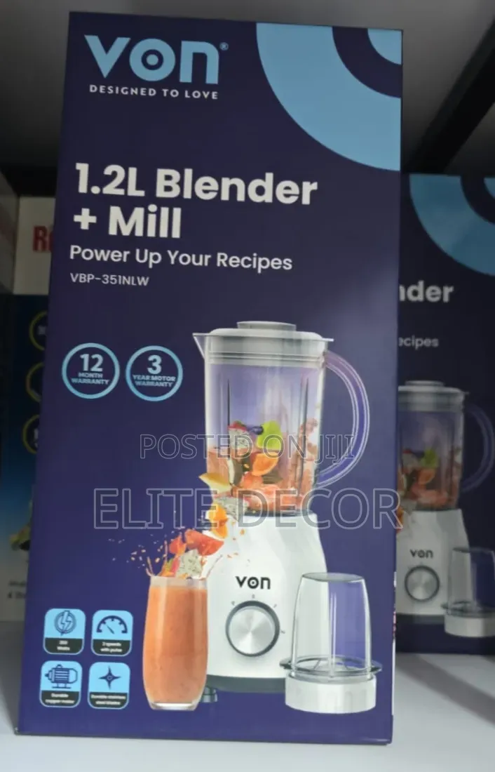Von 2-in-1 Blender 1.2l With Grinder | Durable Kitchen Blender |