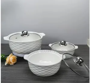Set of Three White Soup Pots