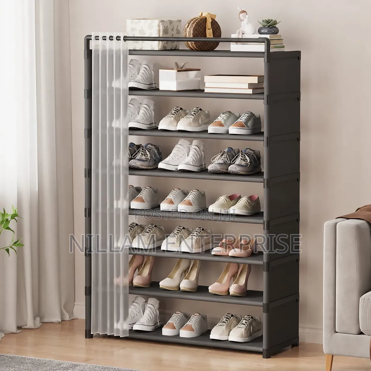 8- Layer Shoe Rack Organizer With Fabric Dustproof Cover*