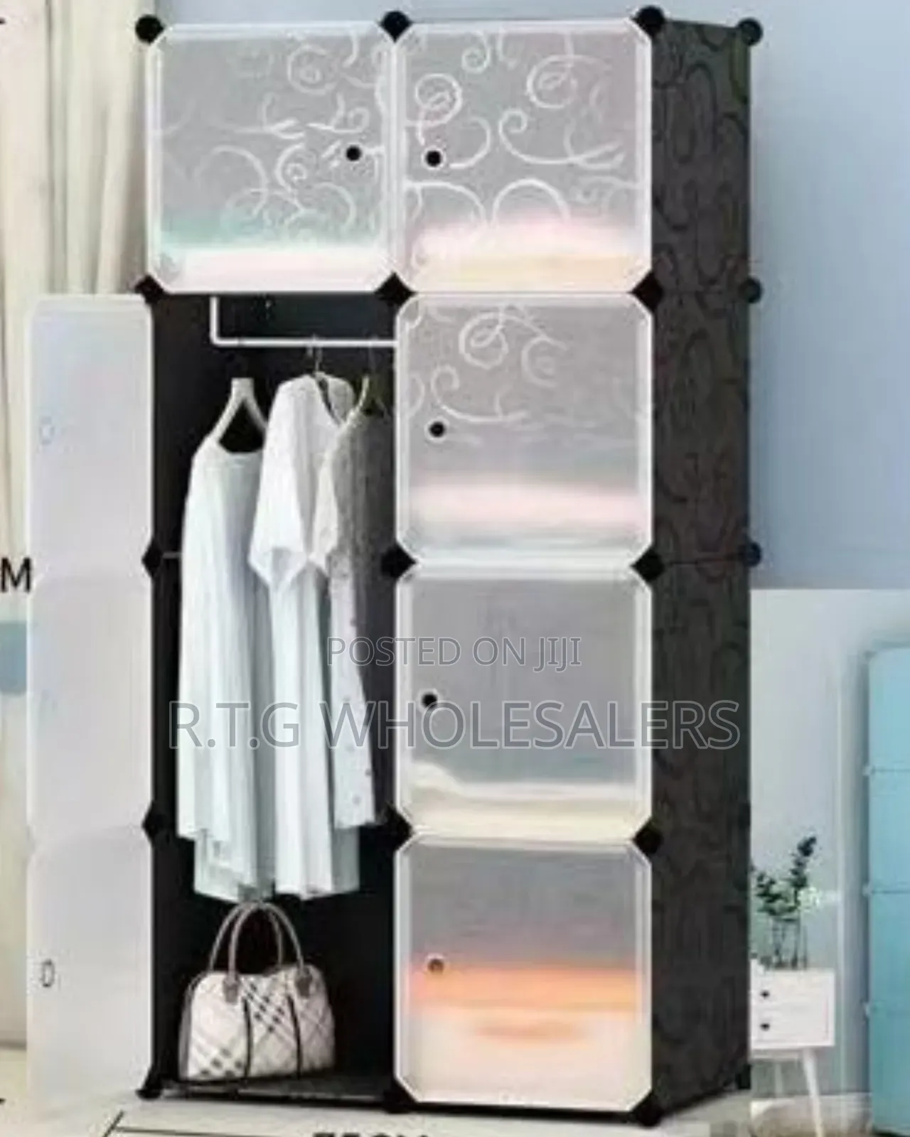 Portable 2-column 4-layer Plastic Wardrobe