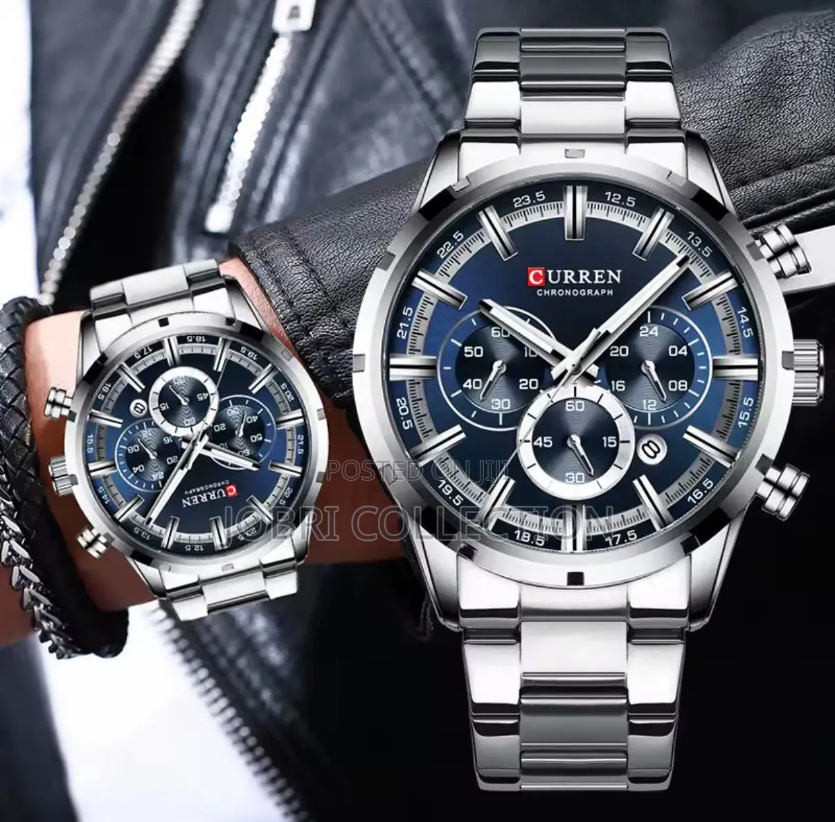 Silver Blue Face Curren Chronograph Gents Watch