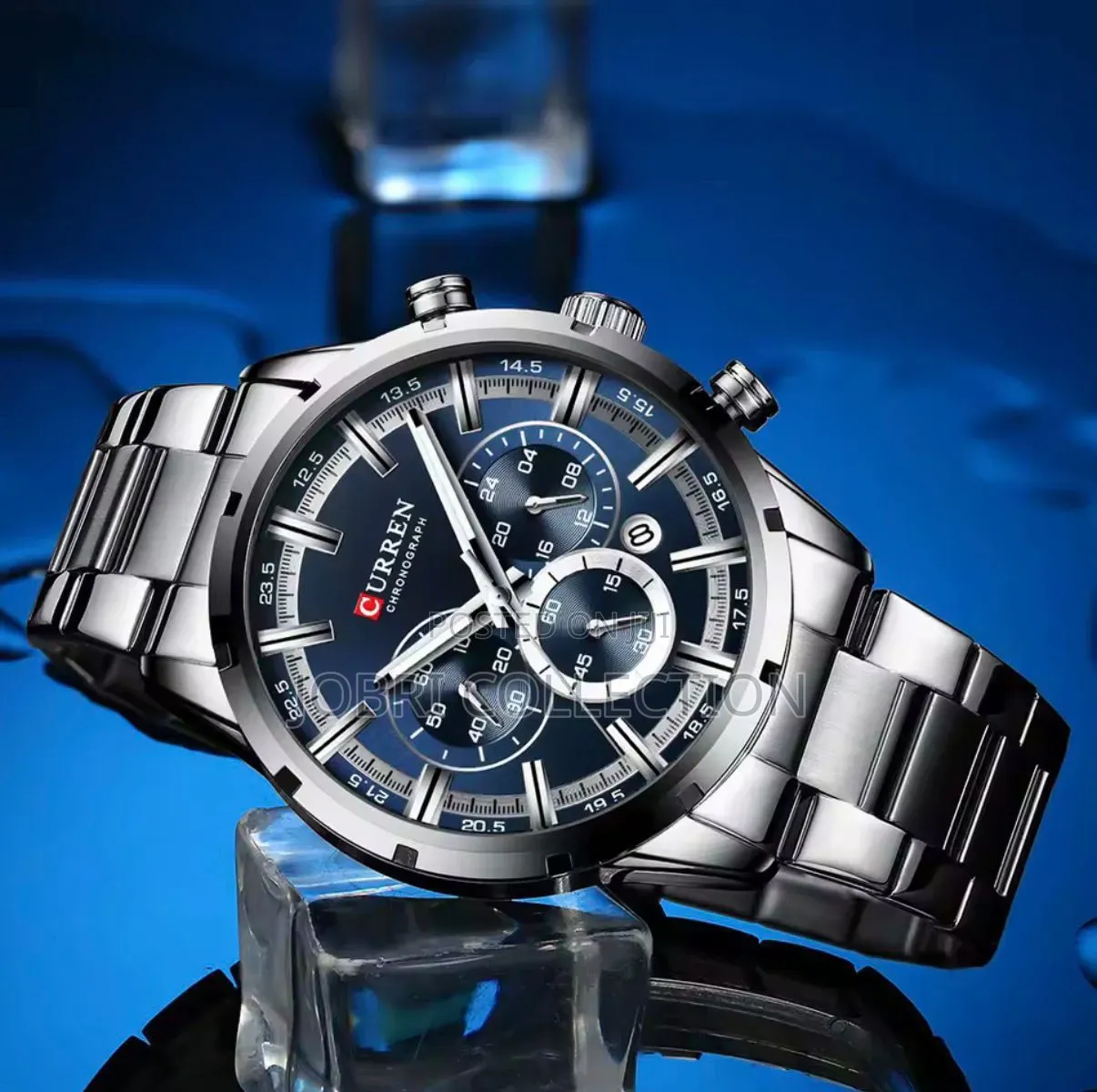 Silver Blue Face Curren Chronograph Gents Watch