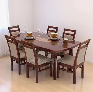 Dining Set; Luxury Mahogany Wooden Dining Table and 6 Chair Set
