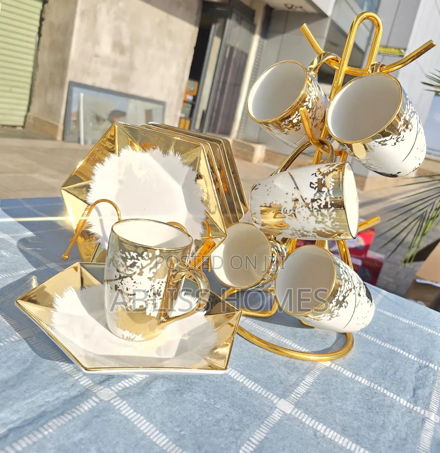 12pcs White Gold Ceramic Dinner Set